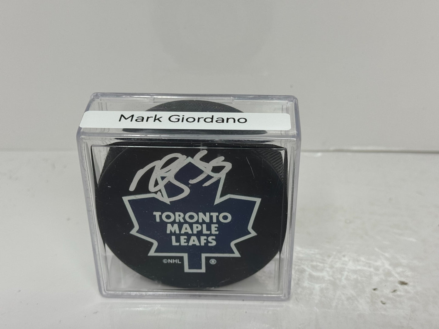 Mark Giordano Toronto Maple Leafs Signed NHL Autograph Puck Silver Auto