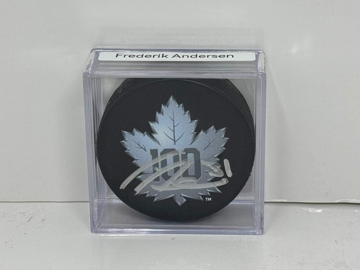 Frederik Andersen Toronto Maple Leafs Signed NHL Autograph Puck Silver Auto