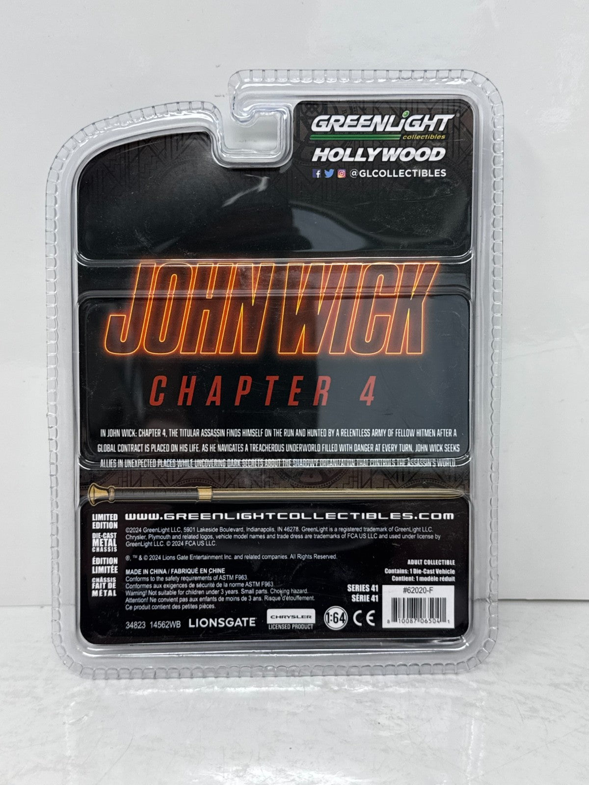 Greenlight Hollywood Plymouth 'Cuda John Wick Chapter 4 1:64 Diecast