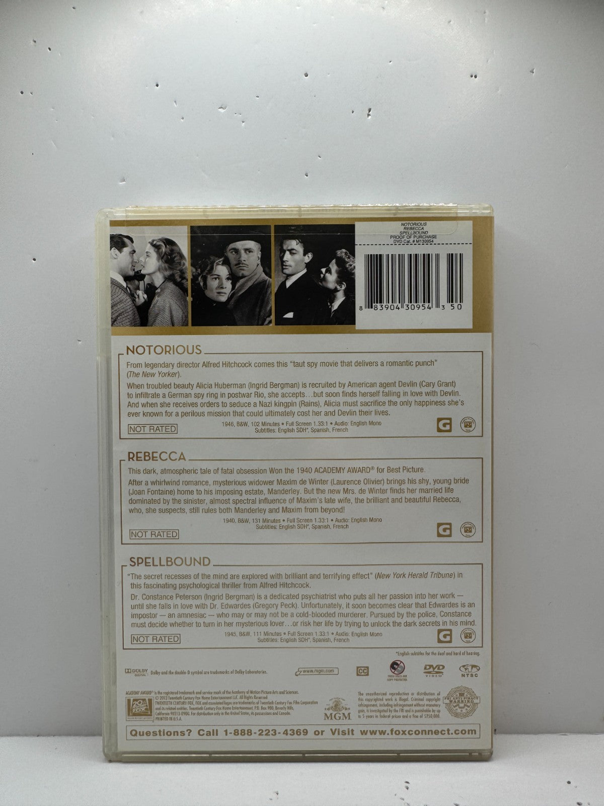 Notorious / Rebecca / Spellbound (DVD) Alfred Hitchcock MGM