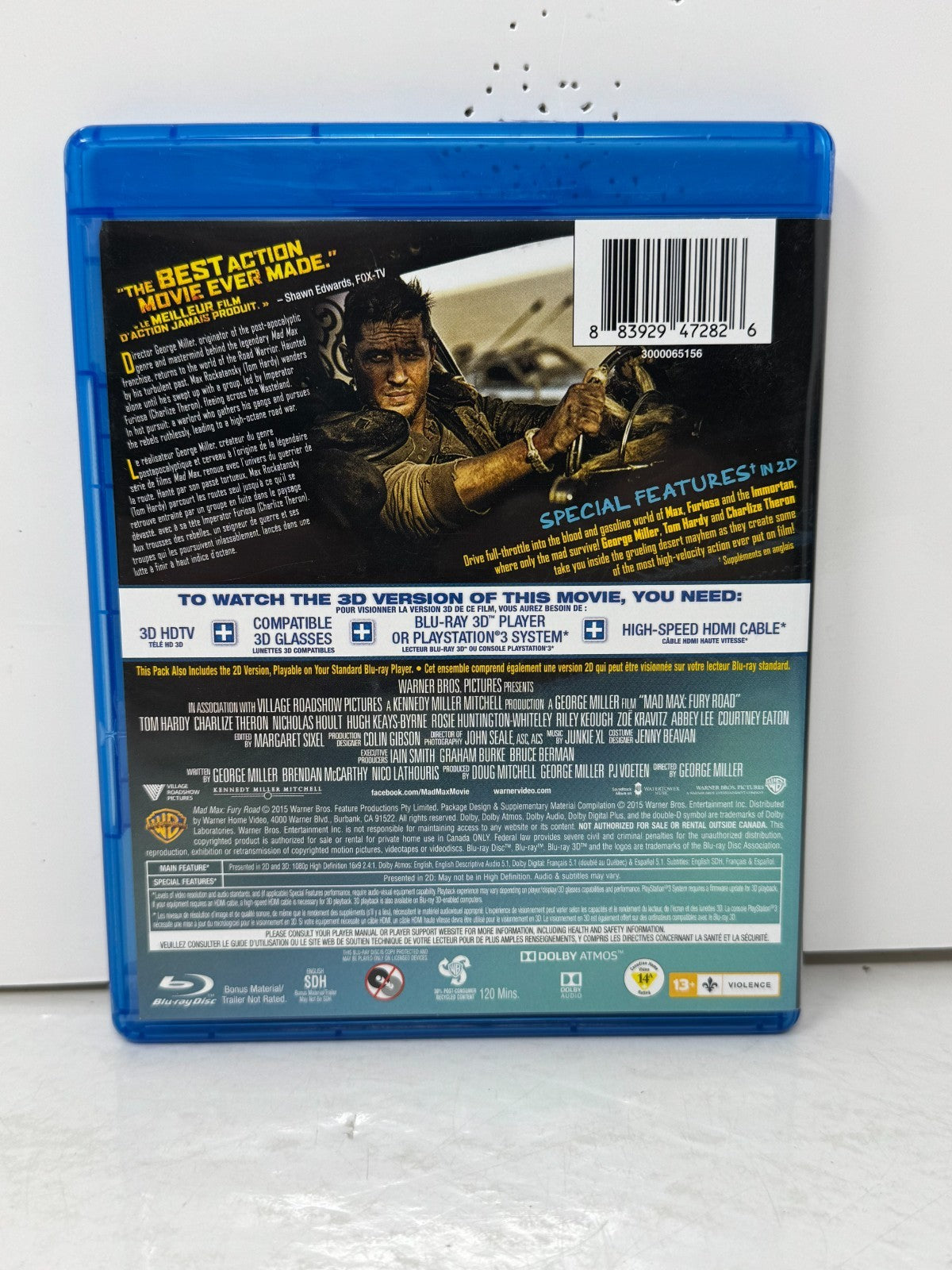 Mad Max: Fury Road (3D Blu-ray) Tom Hardy Action Sci-Fi Blockbuster