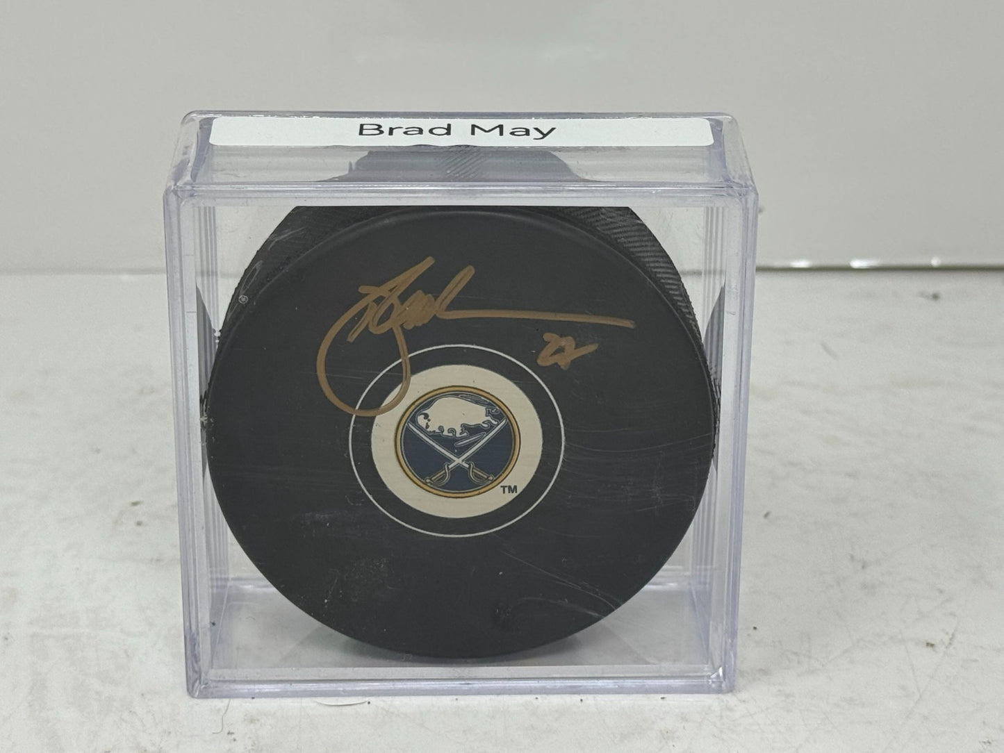 Brad May Buffalo Sabres Signed NHL Autograph Puck Gold Auto