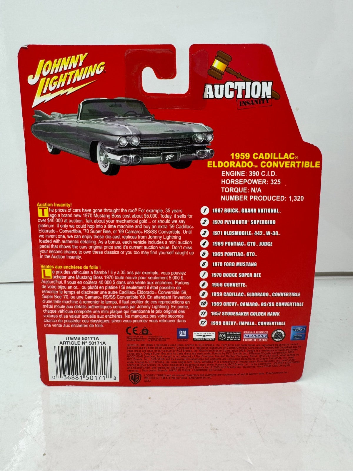 Johnny Lightning Auction Insanity 1959 Cadillac Eldorado 1:64 Diecast