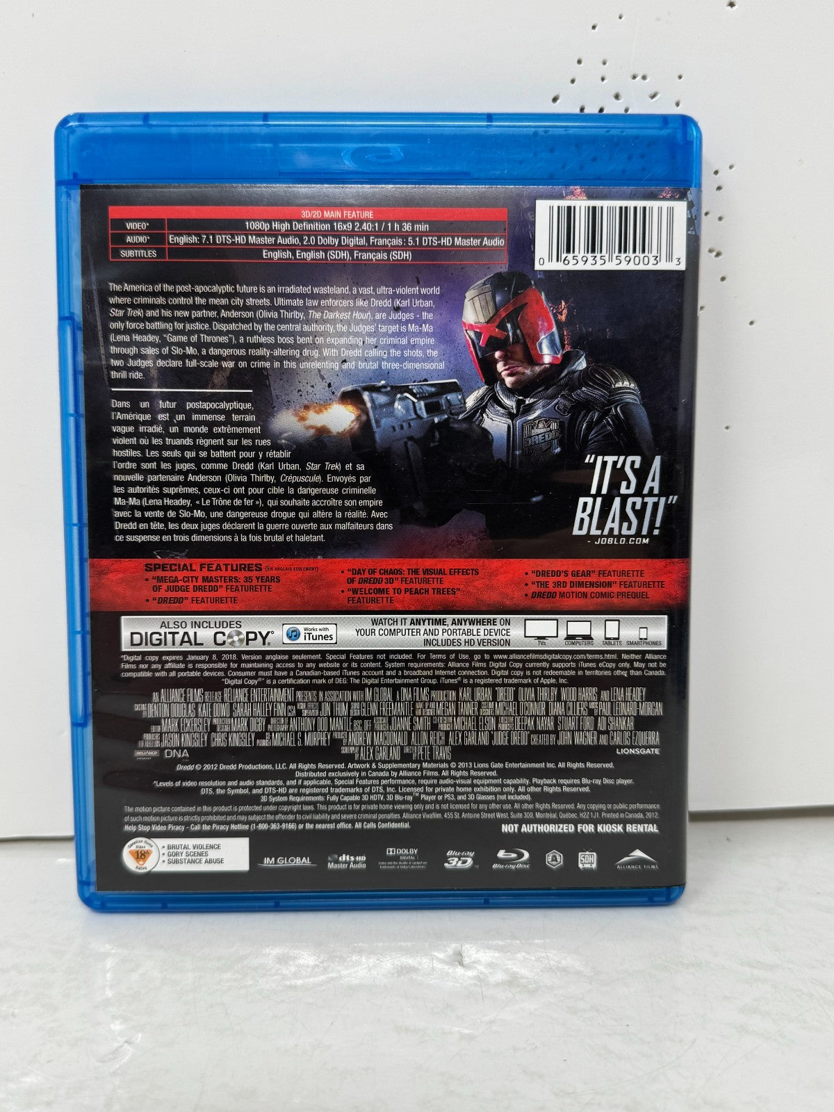 Dredd (3D Blu-ray) Karl Urban Action Sci-Fi Crime Thriller