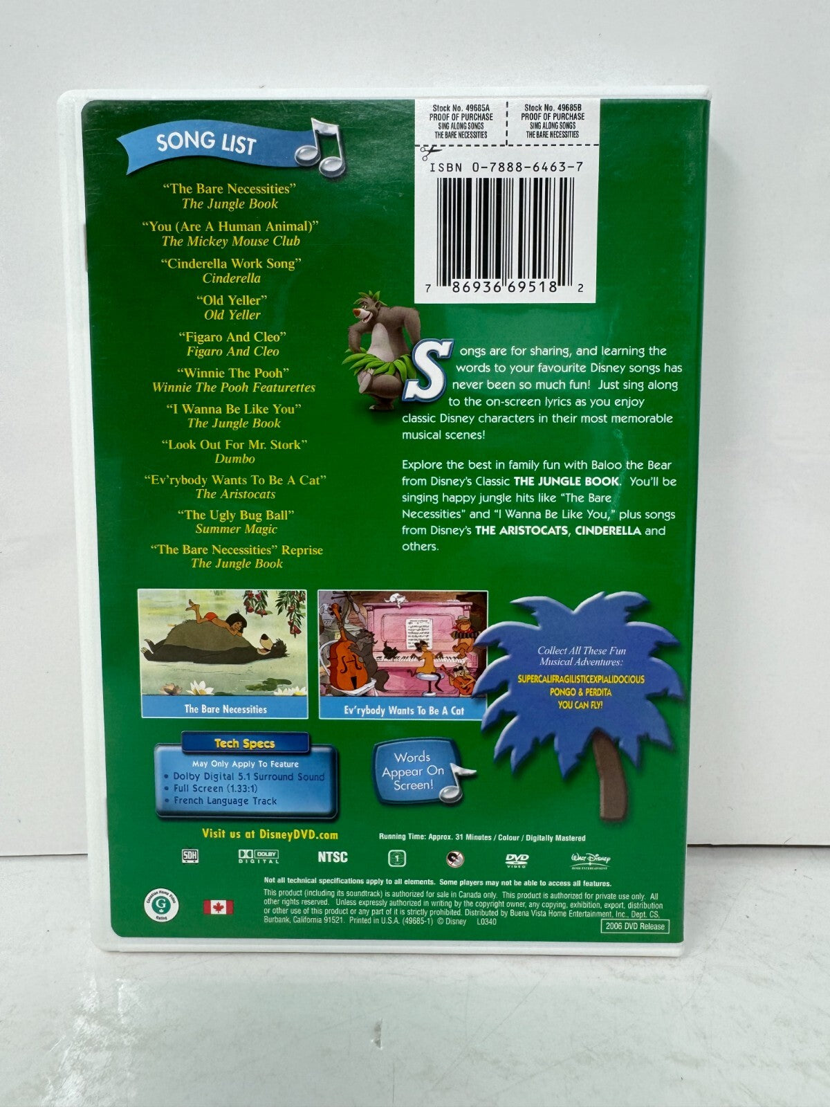 Disney Sing-Along-Songs: The Bare Necessities - The Jungle Book (DVD) Good Shape