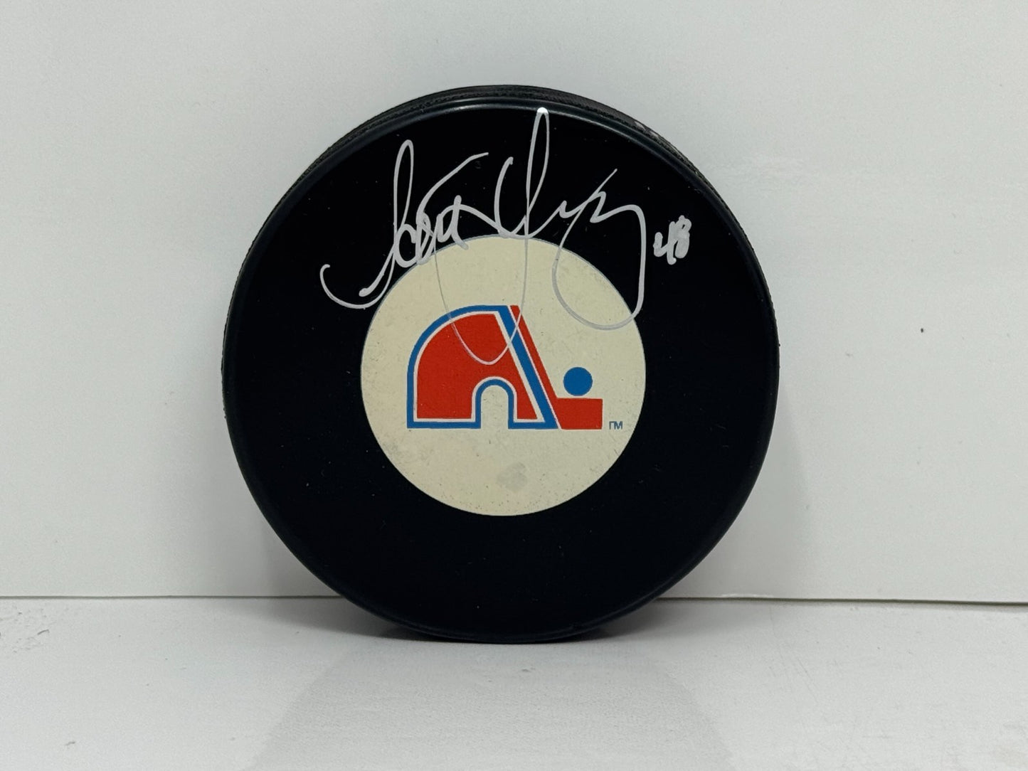 Scott Young Quebec Nordiques Signed NHL Autograph Puck Silver Auto COA AJ Sports