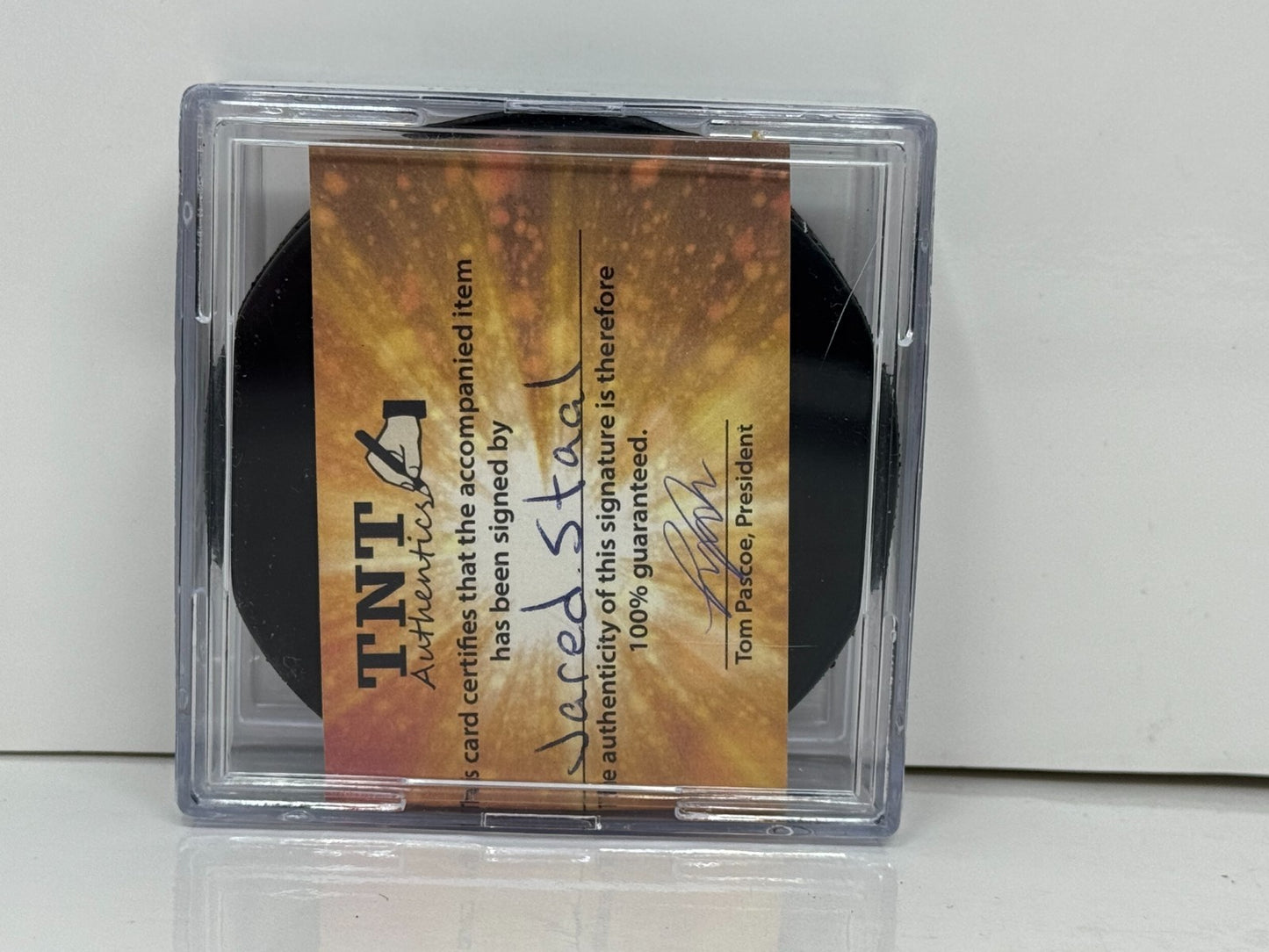 Jared Staal Carolina Hurricanes Signed NHL Autograph Puck Silver Auto COA TNT