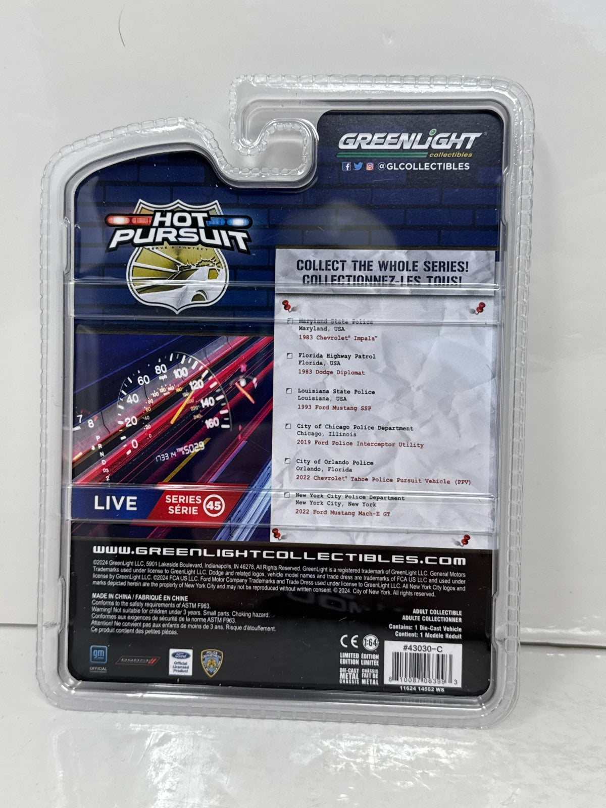 Greenlight Hot Pursuit 1993 Ford Mustang SSP Louisiana State Police 1:64 Diecast