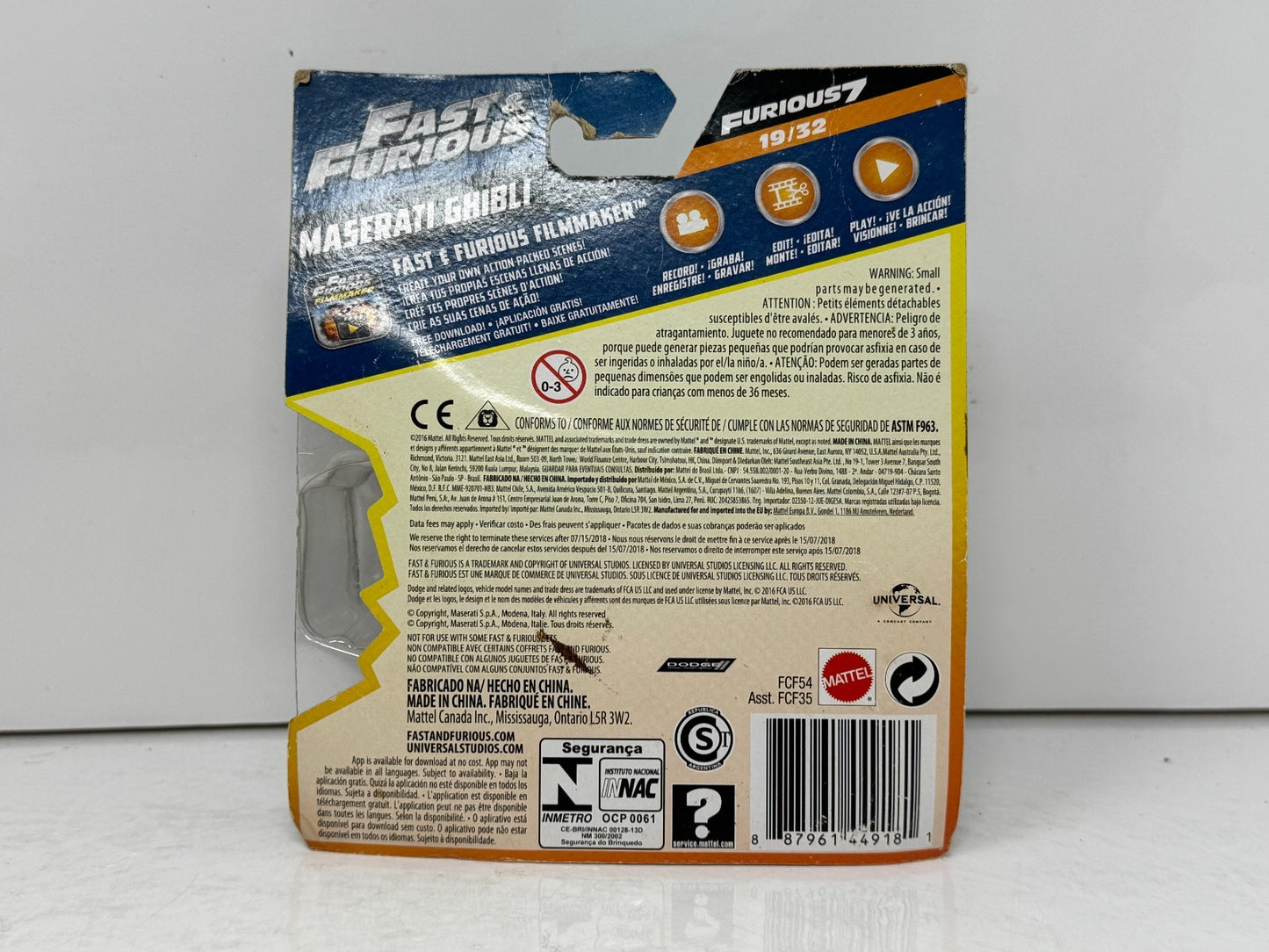 Mattel Fast & Furious Maserati Ghibli Furious 7 1:55 Diecast