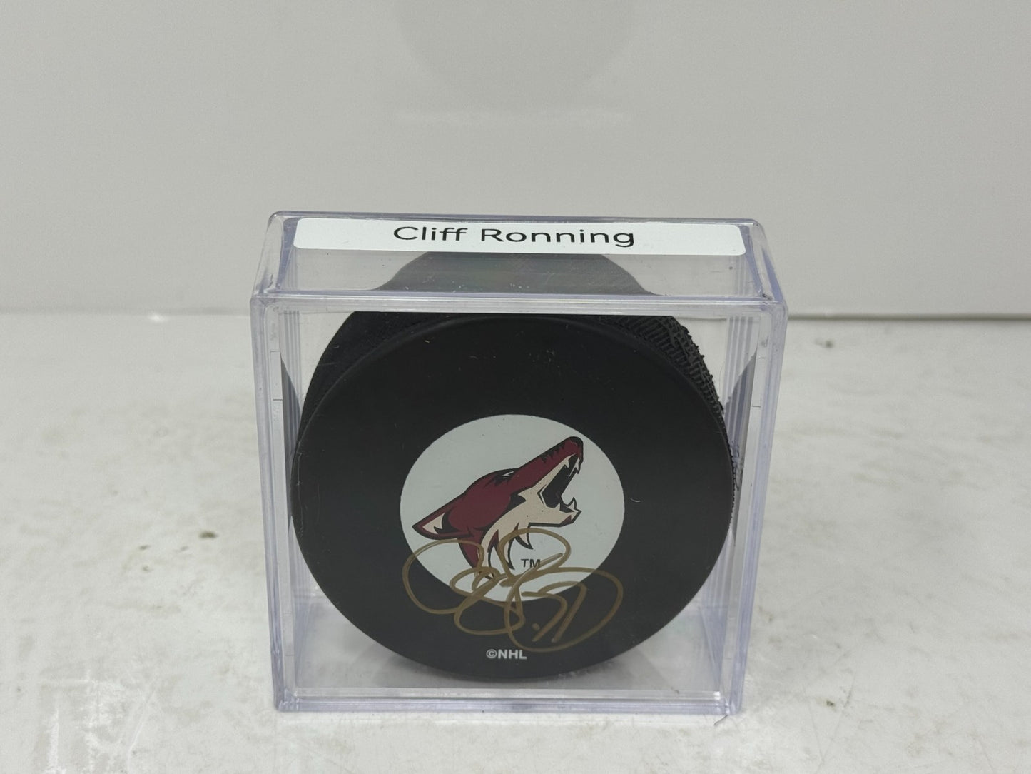 Cliff Ronning Phoenix Coyotes Signed NHL Autograph Puck Gold Auto