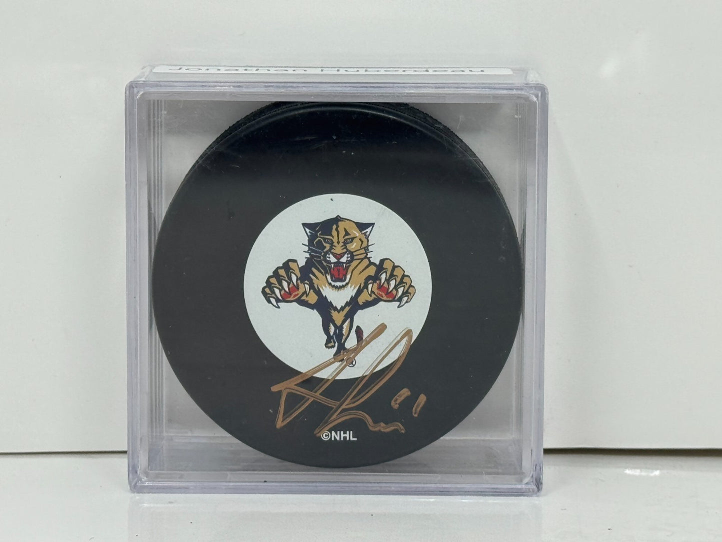 Jonathan Huberdeau Florida Panthers Signed NHL Autograph Puck Gold Auto