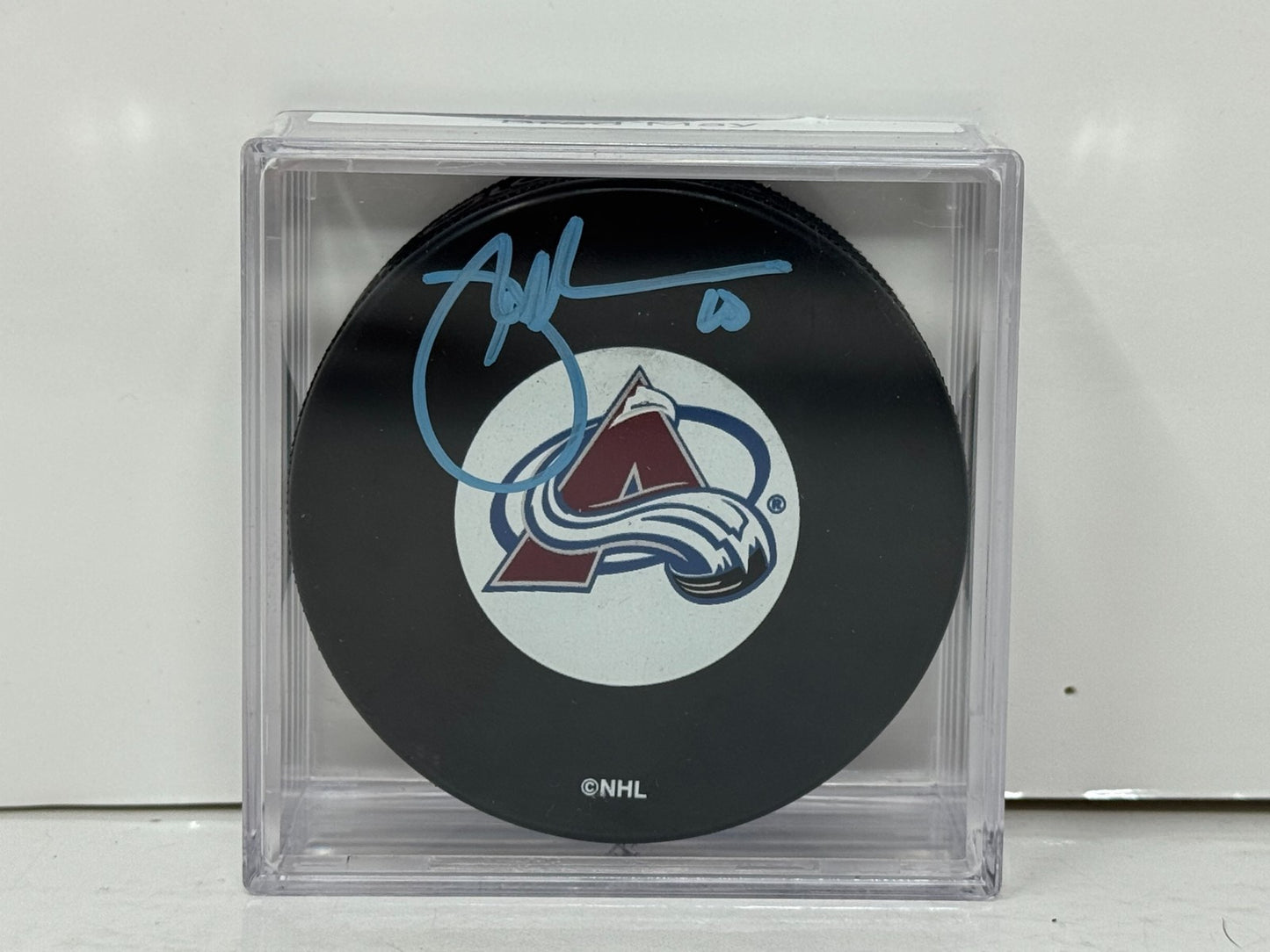 Brad May Colorado Avalanche Signed NHL Autograph Puck Blue Auto