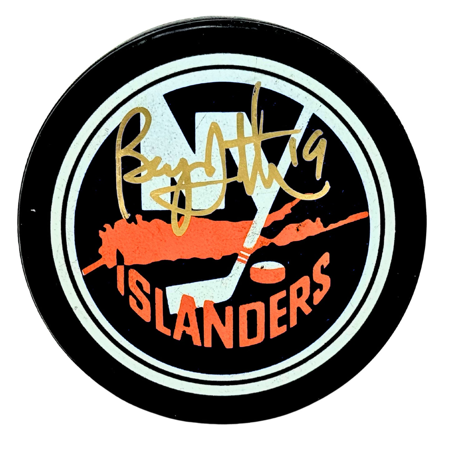 Bryan Trottier New York Islanders Signed NHL Autograph Puck Gold Auto