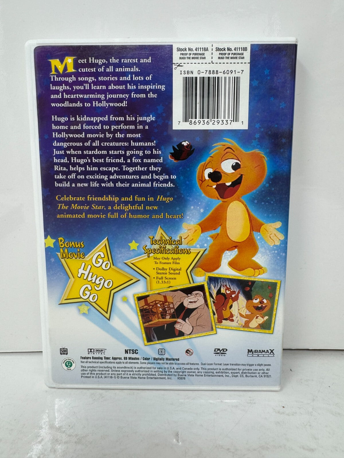 Hugo the Movie Star (DVD) Kids Cartoon Good Condition!!!
