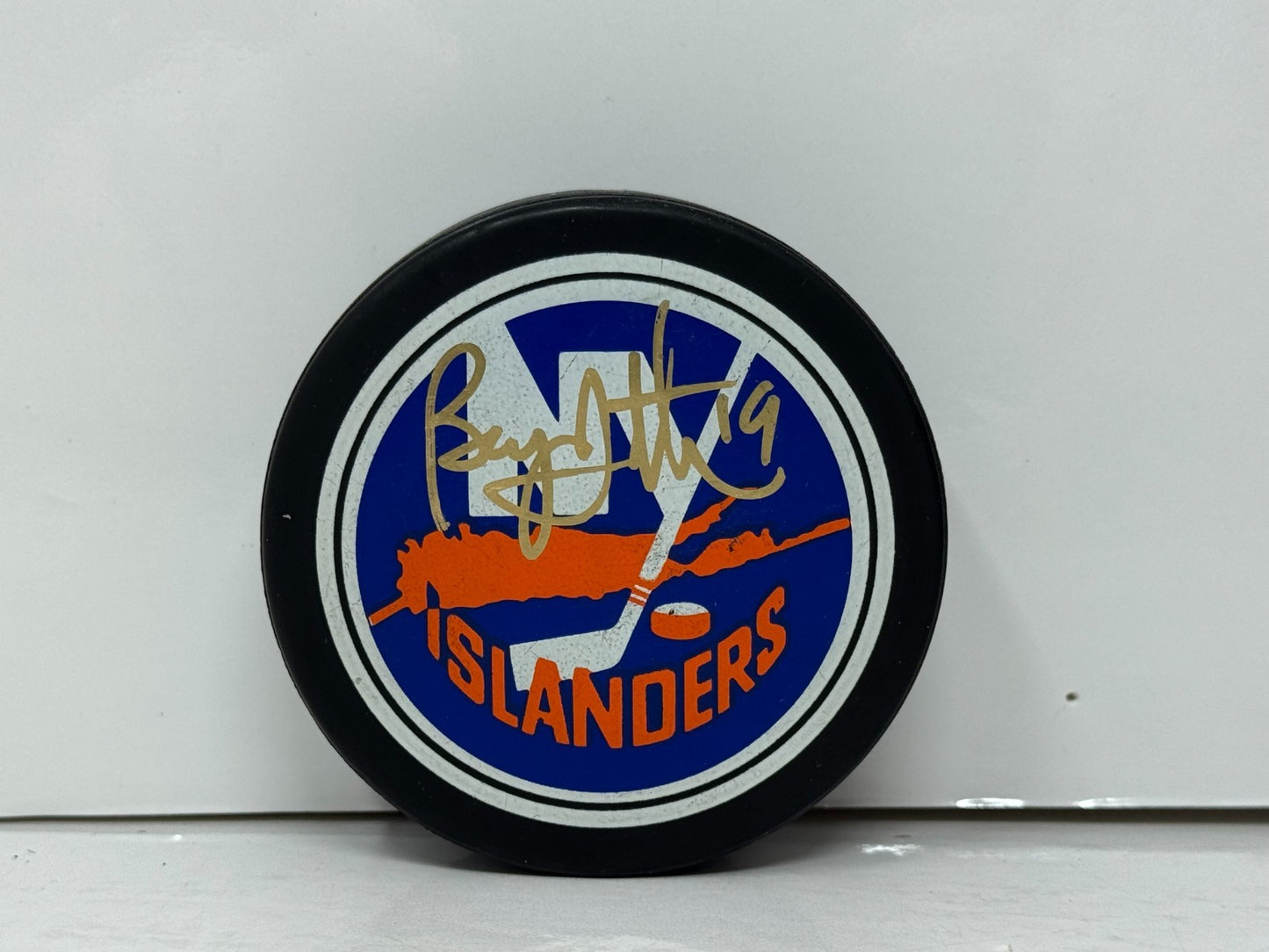 Bryan Trottier New York Islanders Signed NHL Autograph Puck Gold Auto