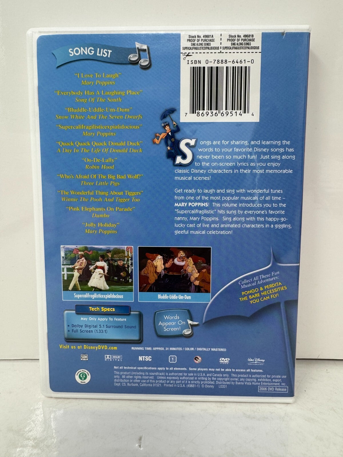 Disney Sing-Along-Songs: Supercalifragilisticexpialidocous (DVD) Good Shape!!!
