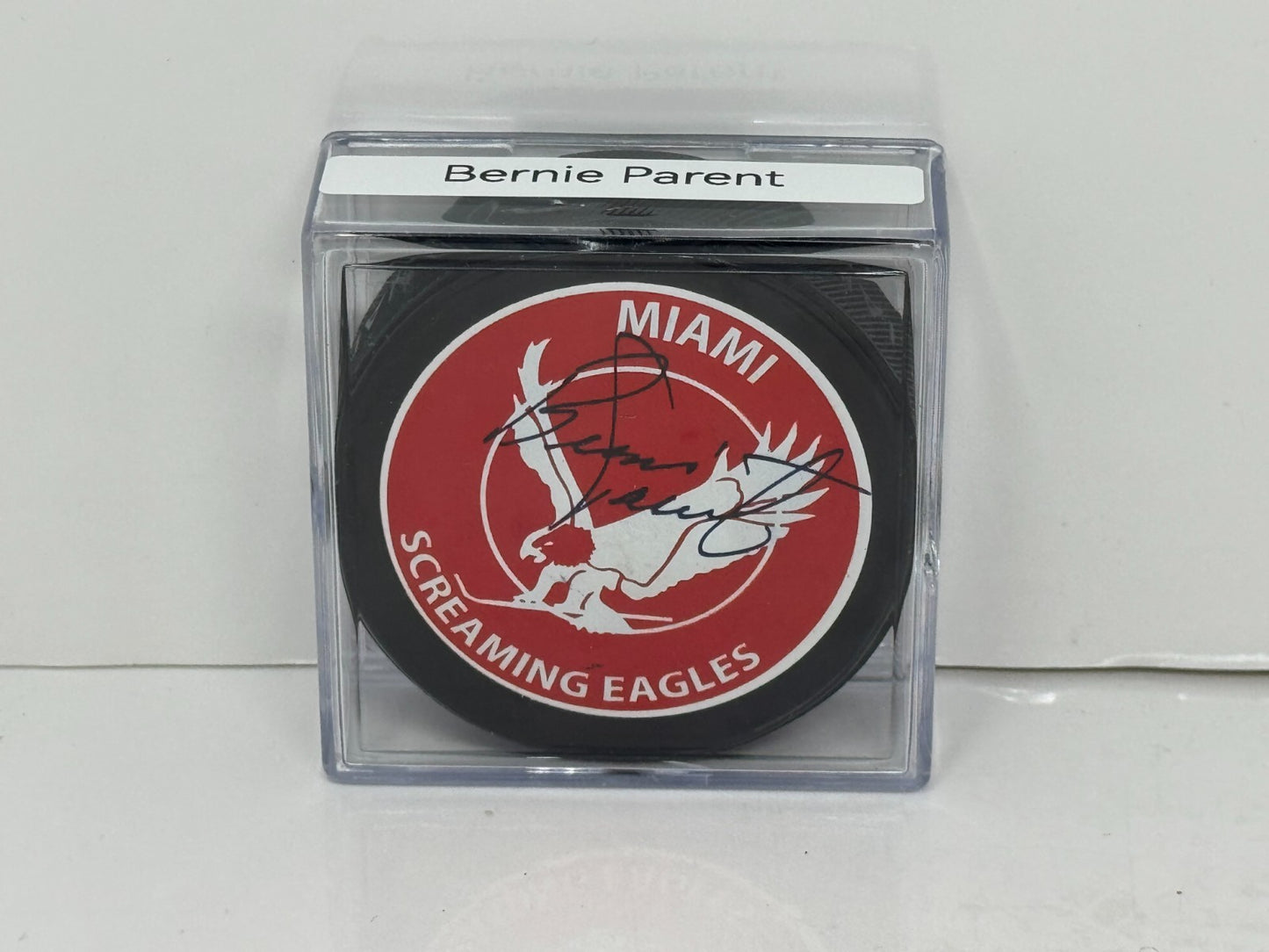 Bernie Parent Miami Screaming Eagles Signed NHL Autograph Puck Auto