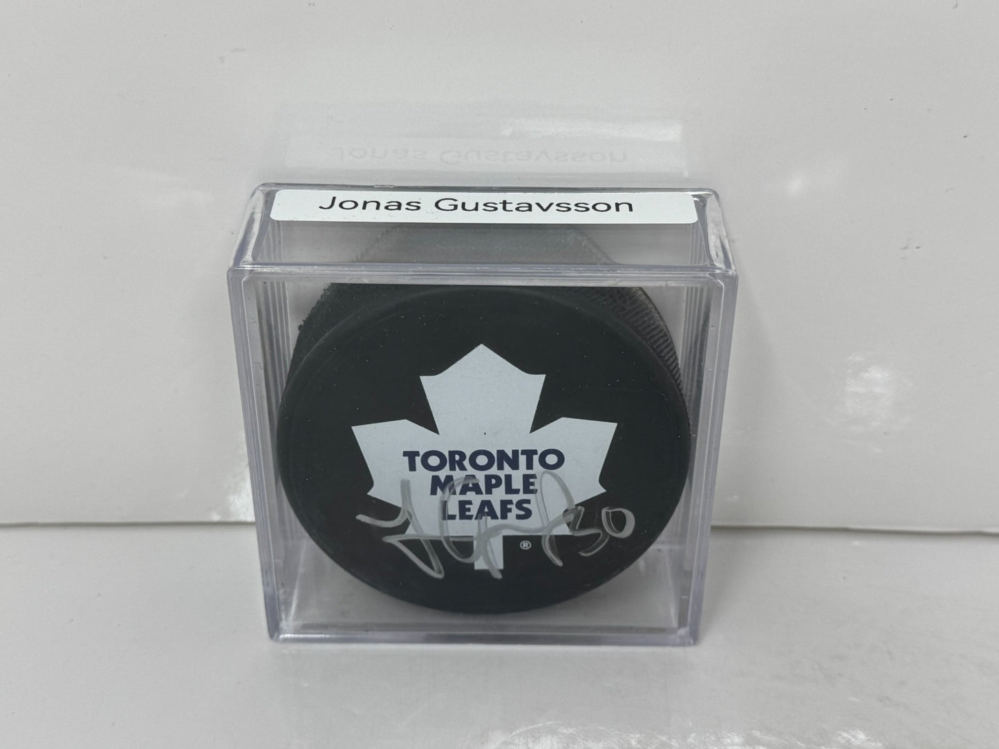 Jonas Gustavsson Toronto Maple Leafs Signed NHL Autograph Puck Silver Auto