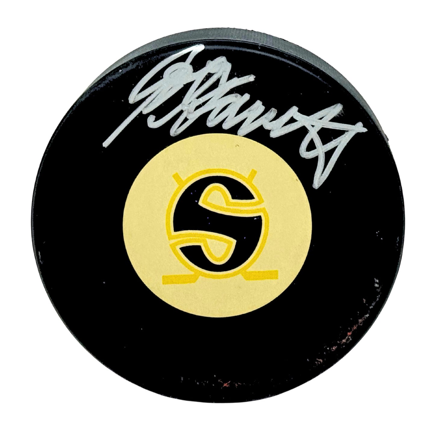 John Garrett Minnesota Fighting Saints Signed NHL Autograph Puck Silver Auto