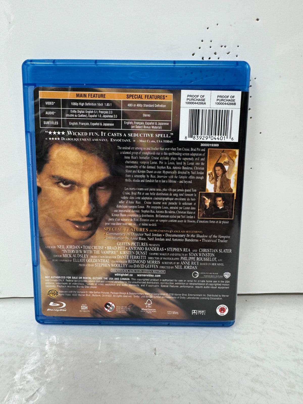 Interview with the Vampire (Blu-ray) Brad Pitt Horror Good Condition!!!