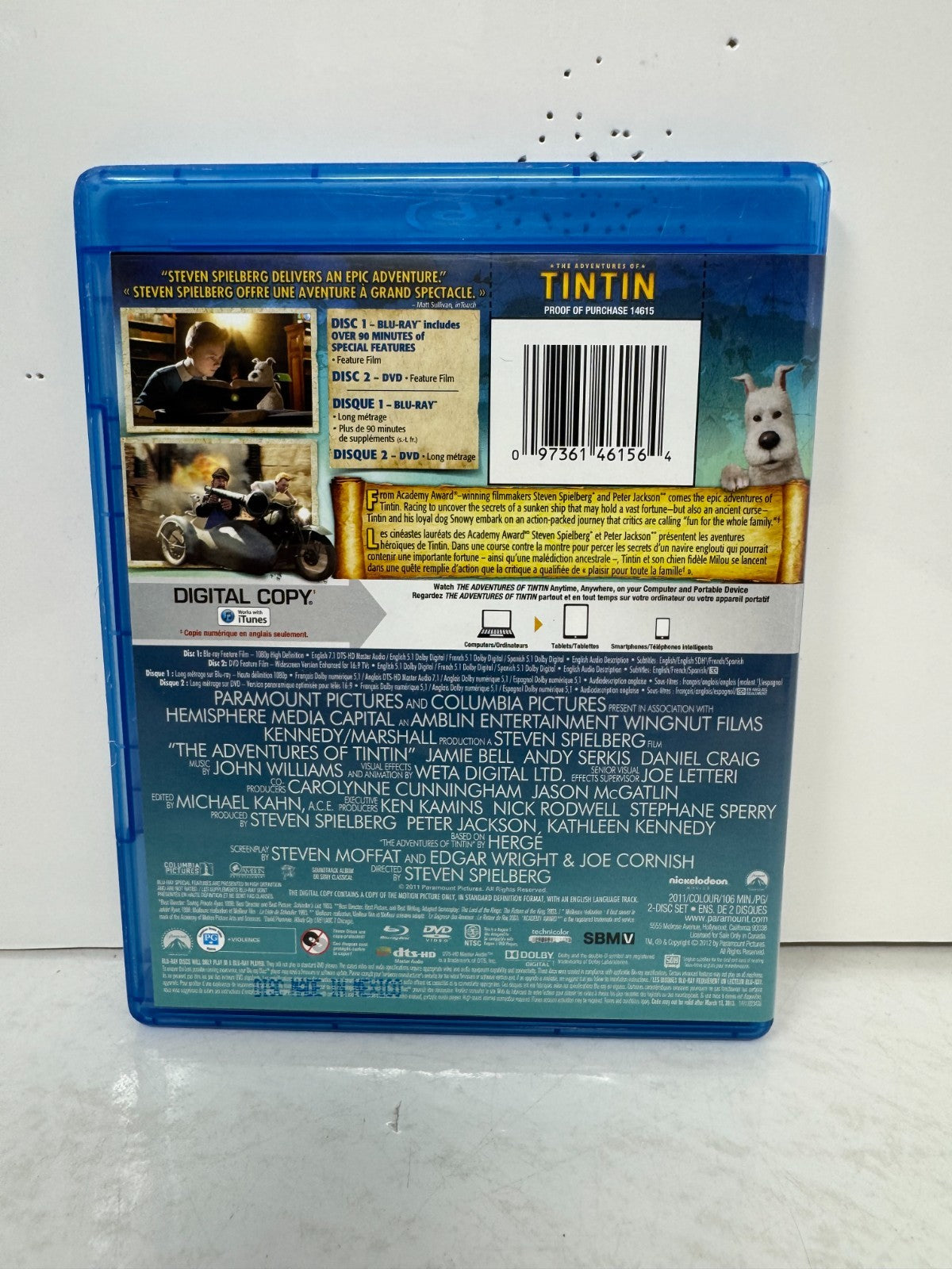 The Adventures of Tintin (Blu-ray) Jamie Bell Adventure Good Condition!!!