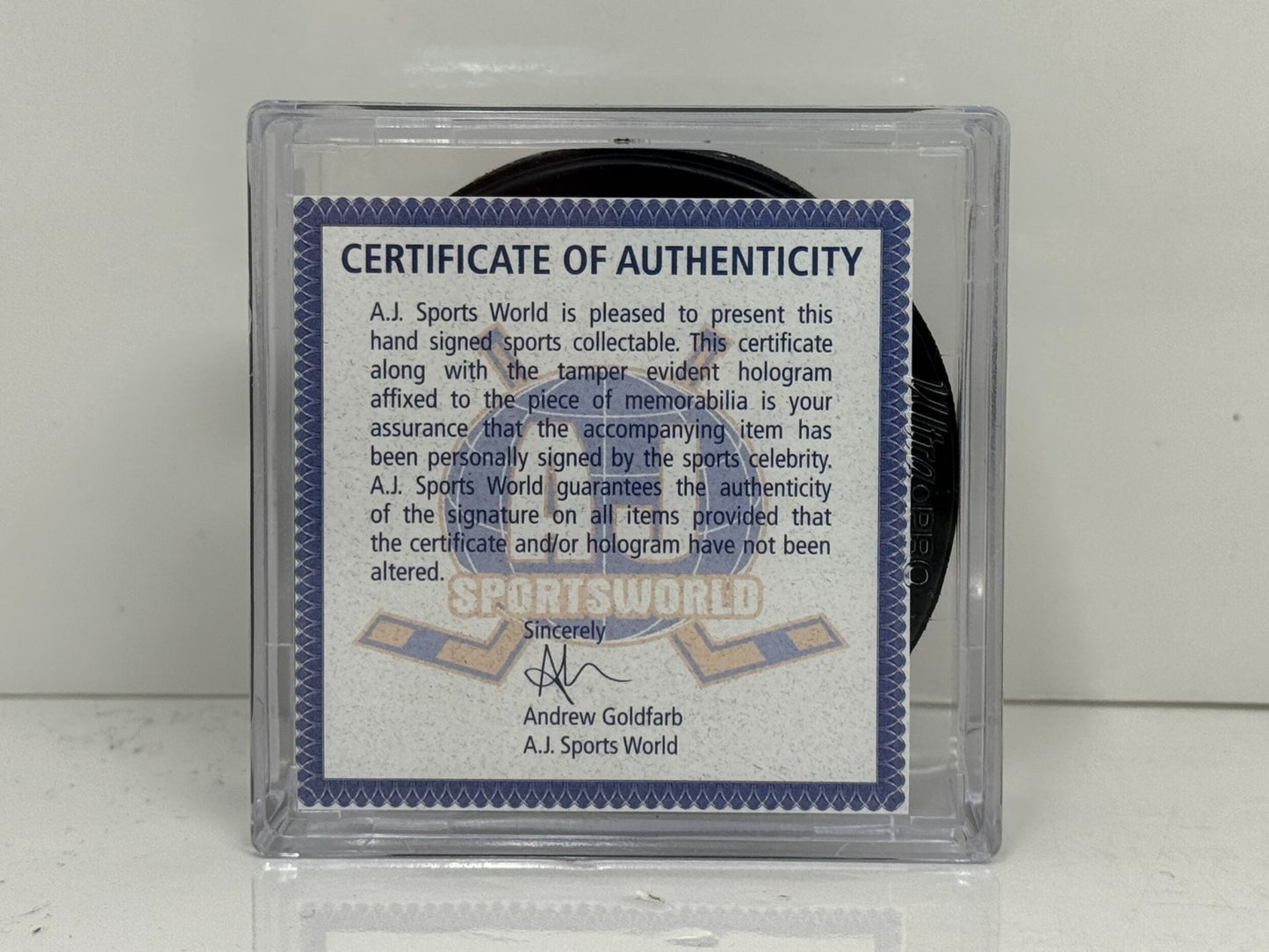 Gerry Cheevers Cleveland Crusaders Signed NHL Autograph Puck Silver Auto COA AJ