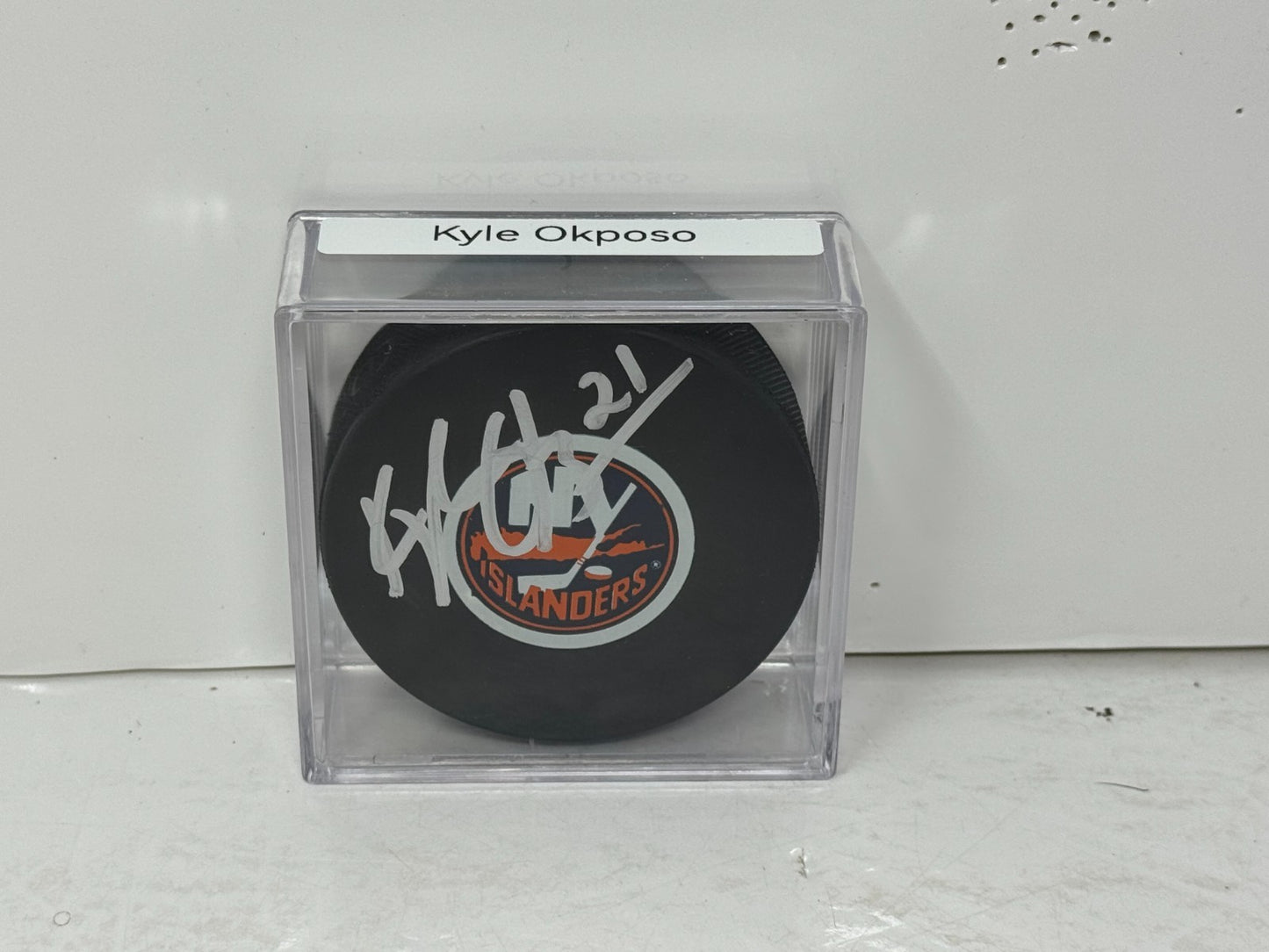 Kyle Okposo New York Islanders Signed NHL Autograph Puck Silver Auto