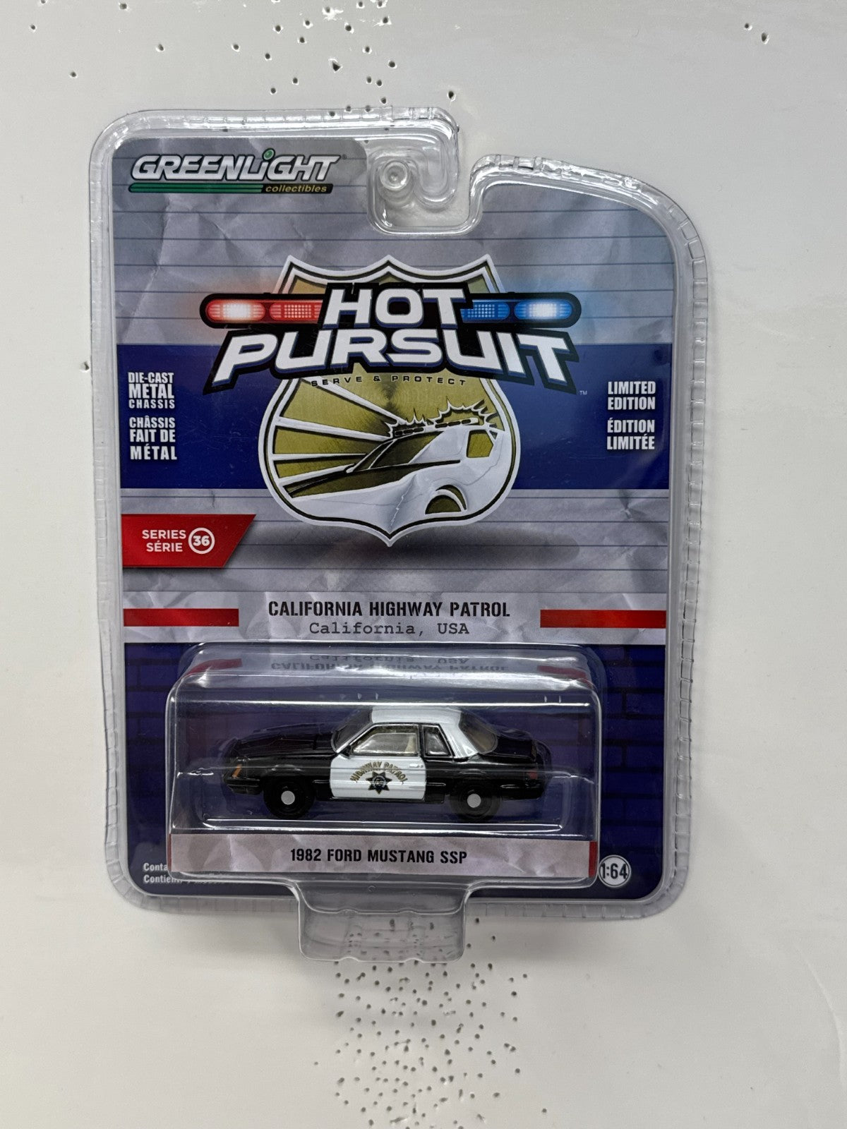Greenlight Hot Pursuit 1982 Ford Mustang SSP California Patrol 1:64 Diecast