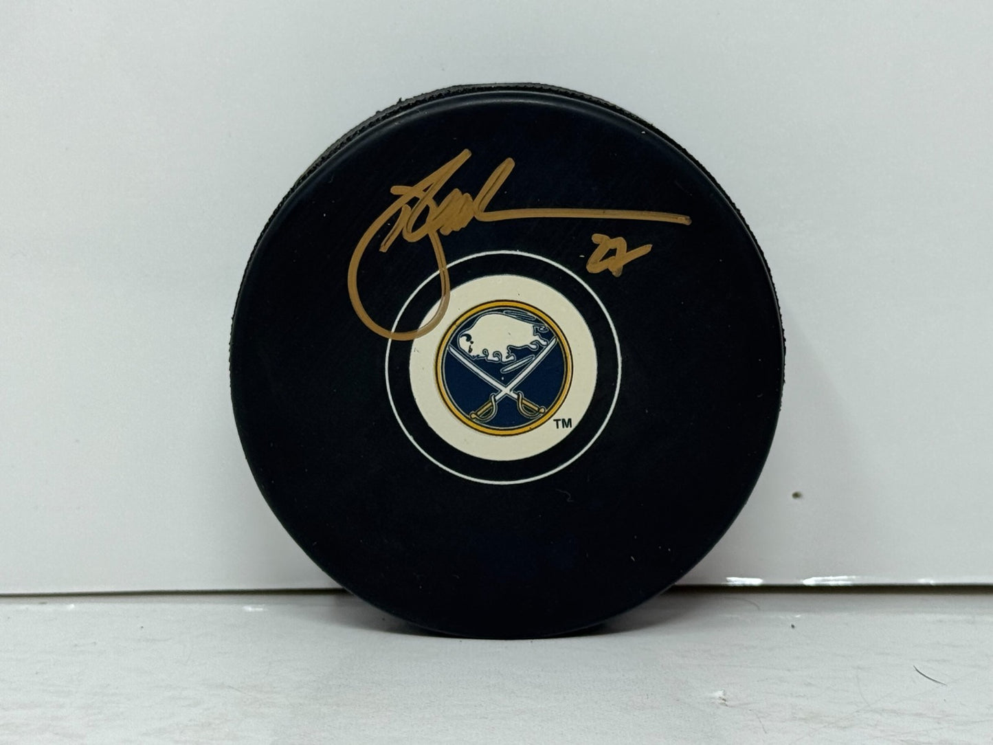 Brad May Buffalo Sabres Signed NHL Autograph Puck Gold Auto