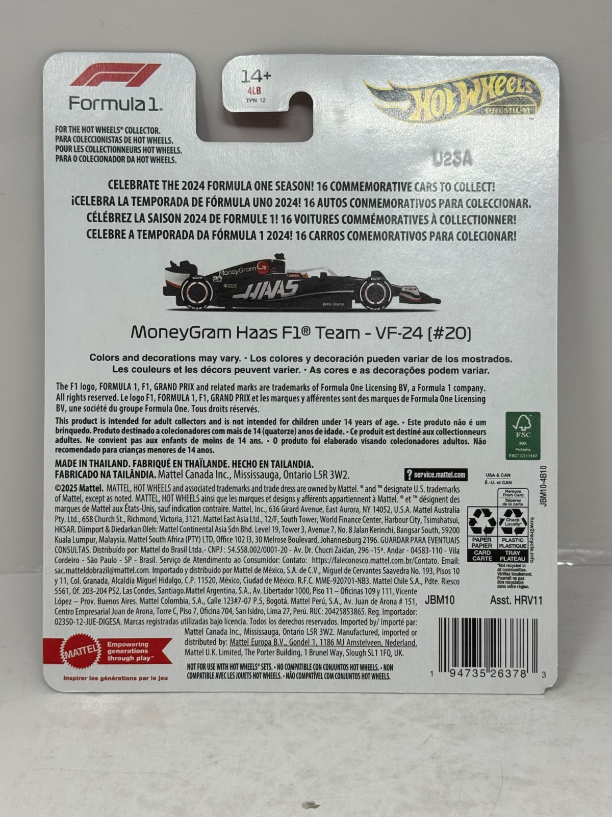 Hot Wheels Premium Formula 1 MoneyGram Haas F1 Team VF-24 #20 1:64 Diecast