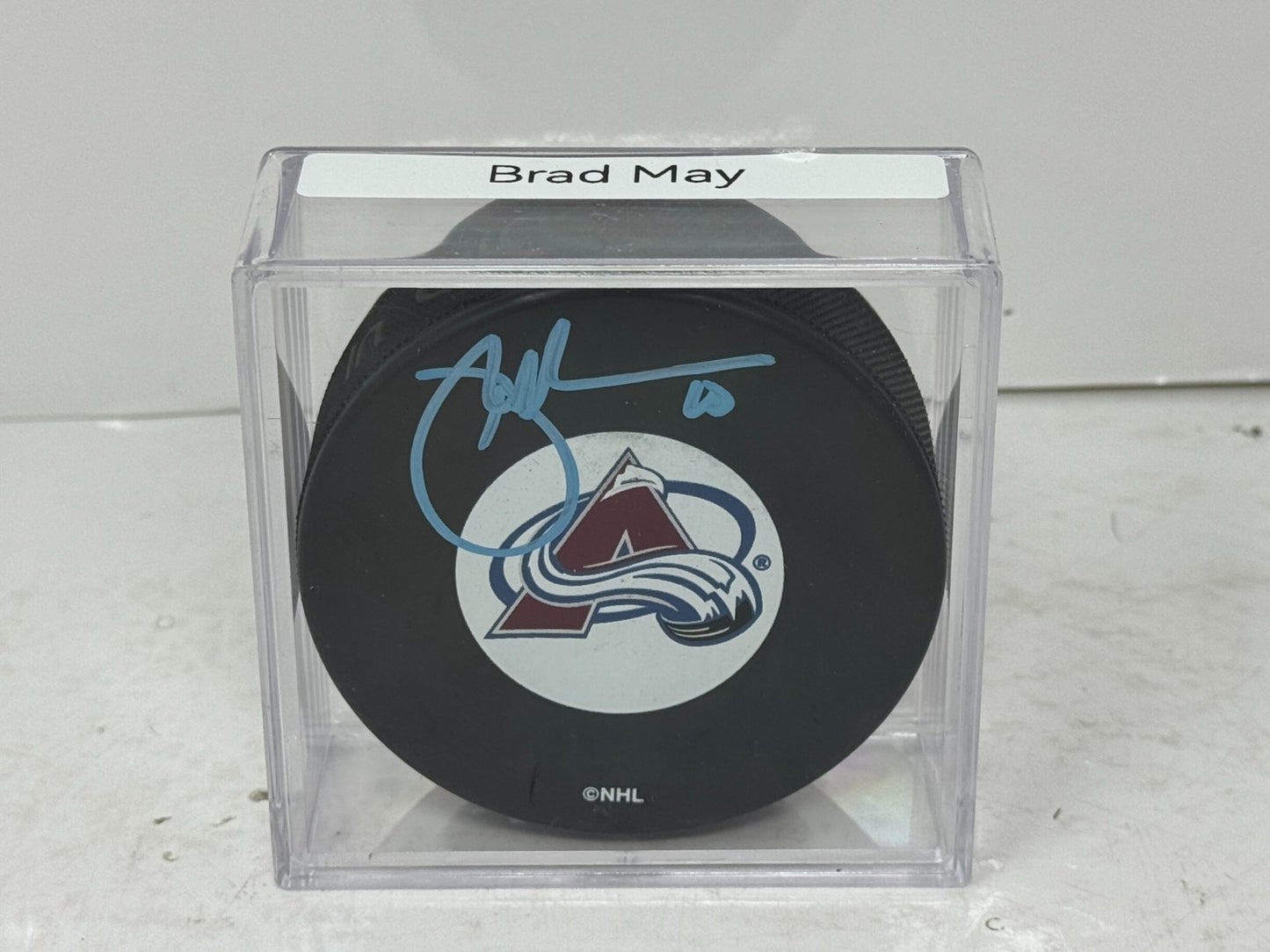 Brad May Colorado Avalanche Signed NHL Autograph Puck Blue Auto