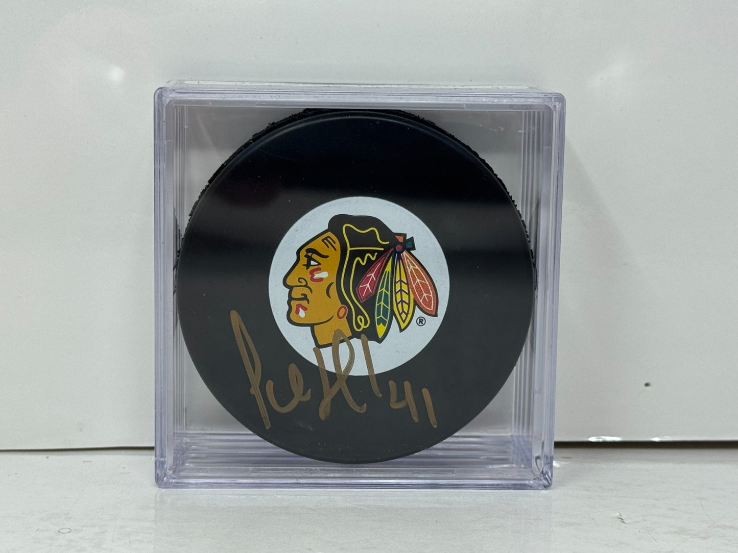 Jocelyn Thibault Chicago Blackhawks Signed NHL Autograph Puck Gold Auto