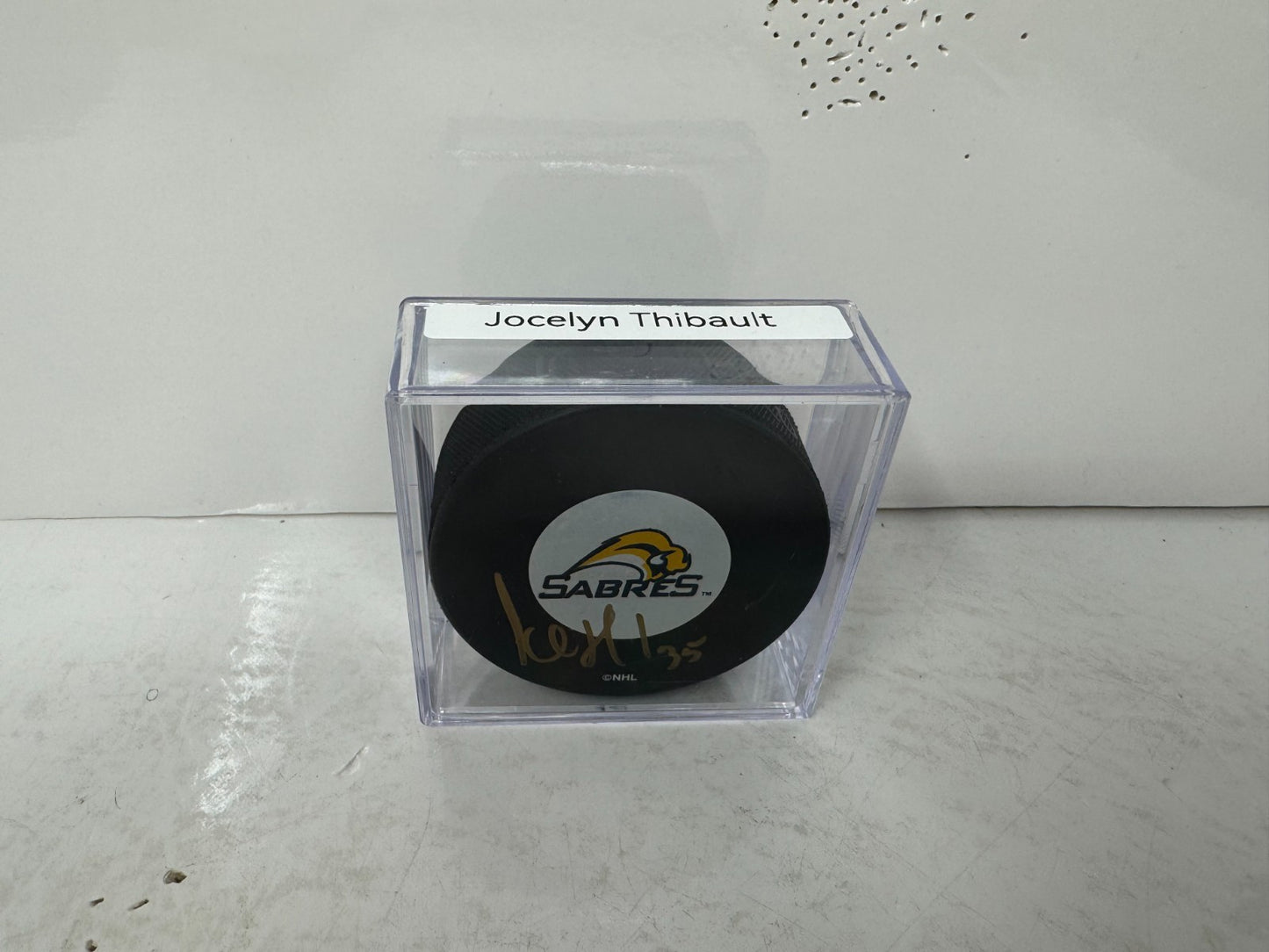 Jocelyn Thibault Buffalo Sabres Signed NHL Autograph Puck Gold Auto