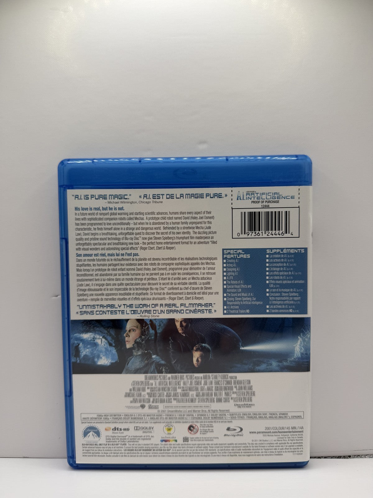 A.I. Artificial Intelligence (Blu-ray) Haley Joel Osment Jude Law Sci-Fi Drama