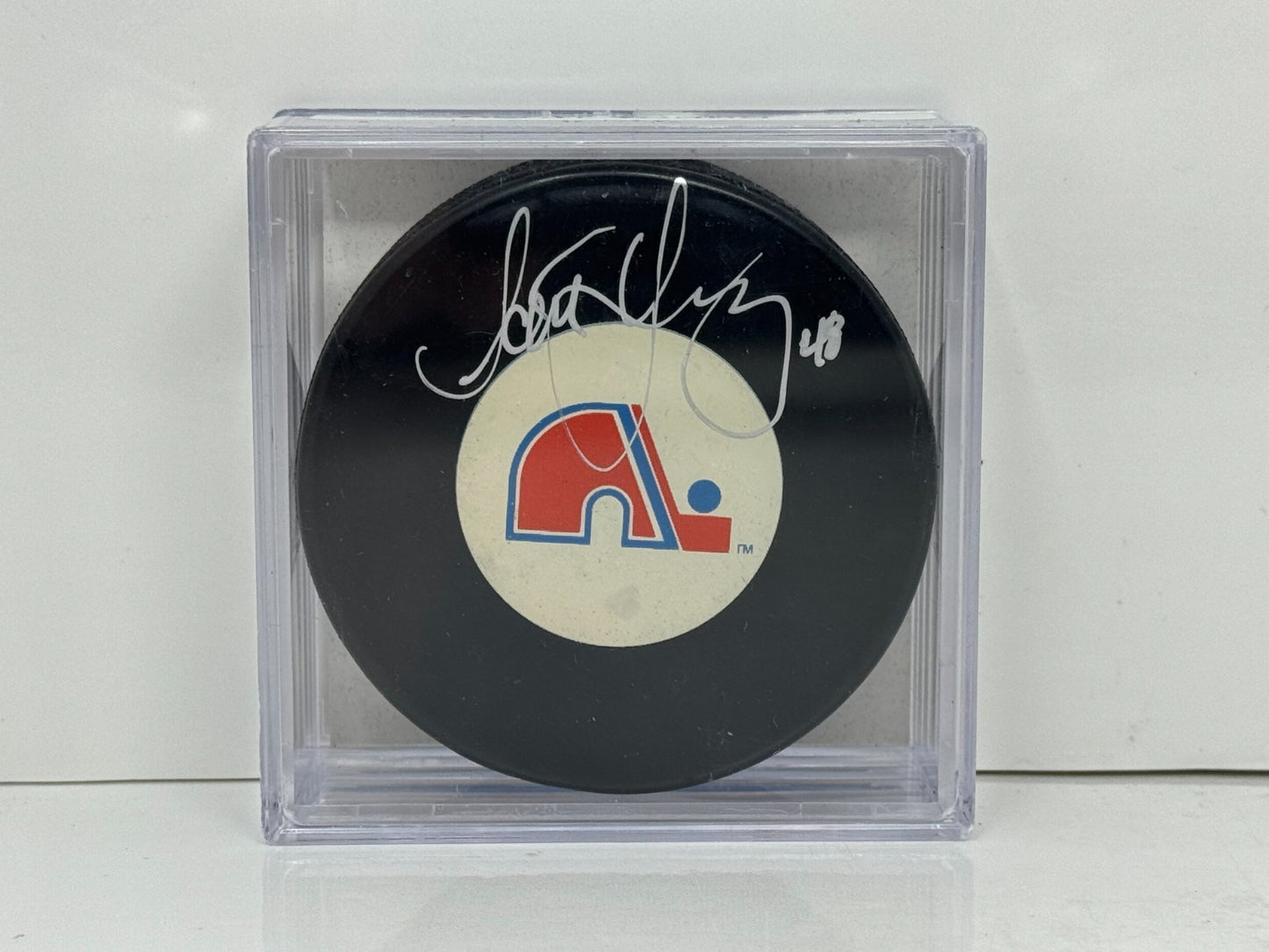Scott Young Quebec Nordiques Signed NHL Autograph Puck Silver Auto COA AJ Sports