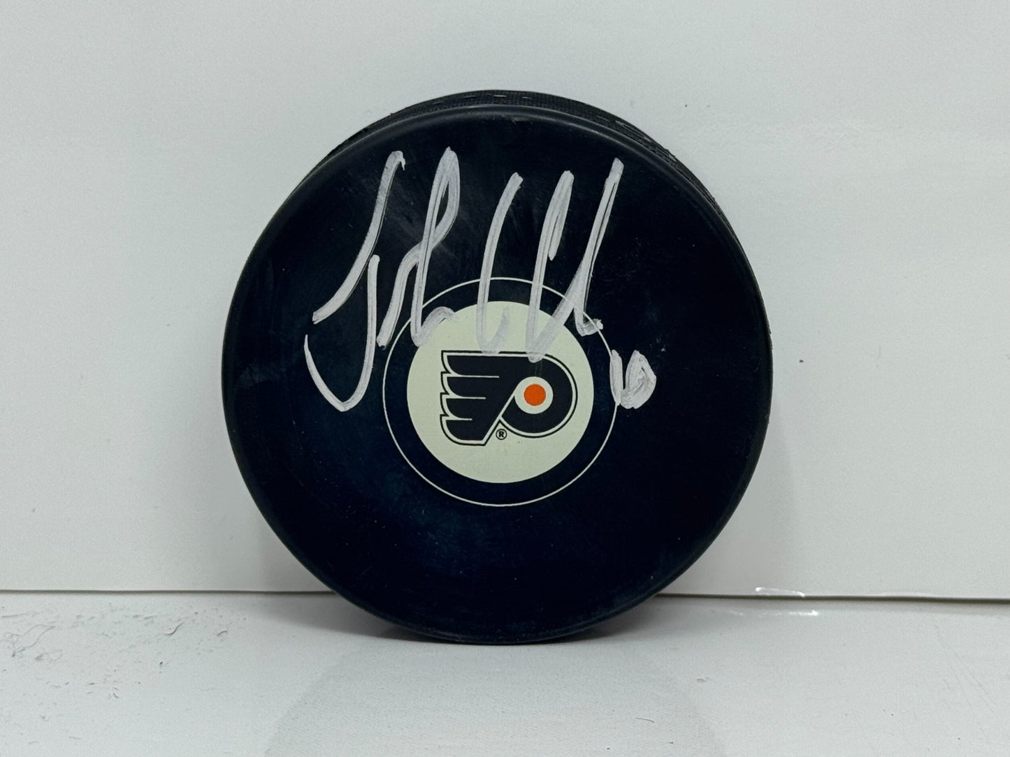John LeClair Philadelphia Flyers Signed NHL Autograph Puck Silver Auto