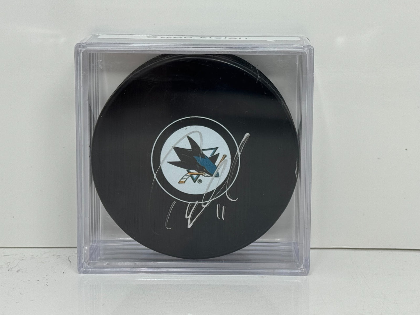 Owen Nolan San Jose Sharks Signed NHL Autograph Puck Silver Auto