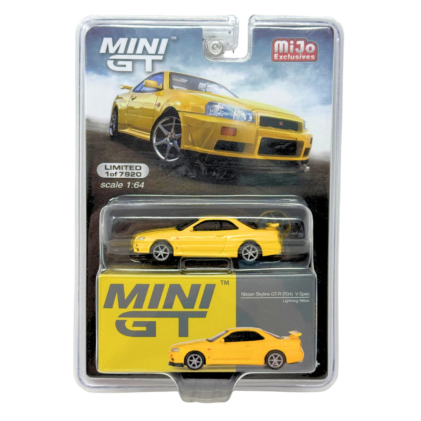 Mini GT Nissan Skyline GT-R (R34) V-Spec Lightning Yellow 1:64 Diecast