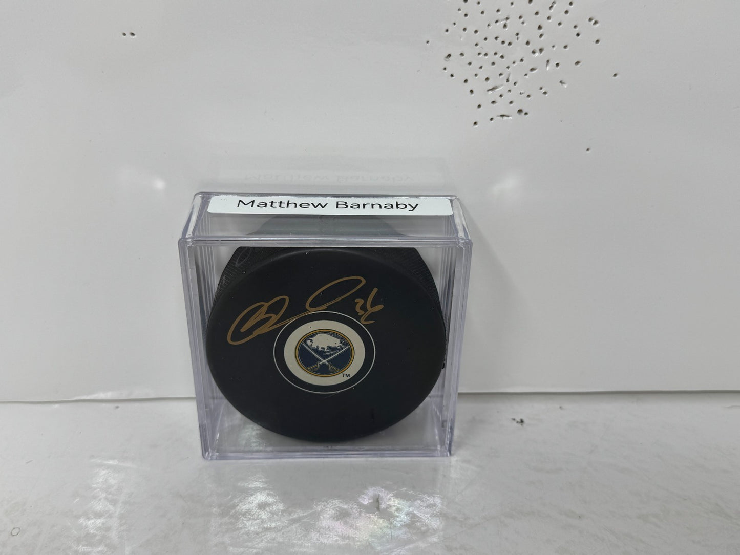 Matthew Barnaby Buffalo Sabres Signed NHL Autograph Puck Gold Auto