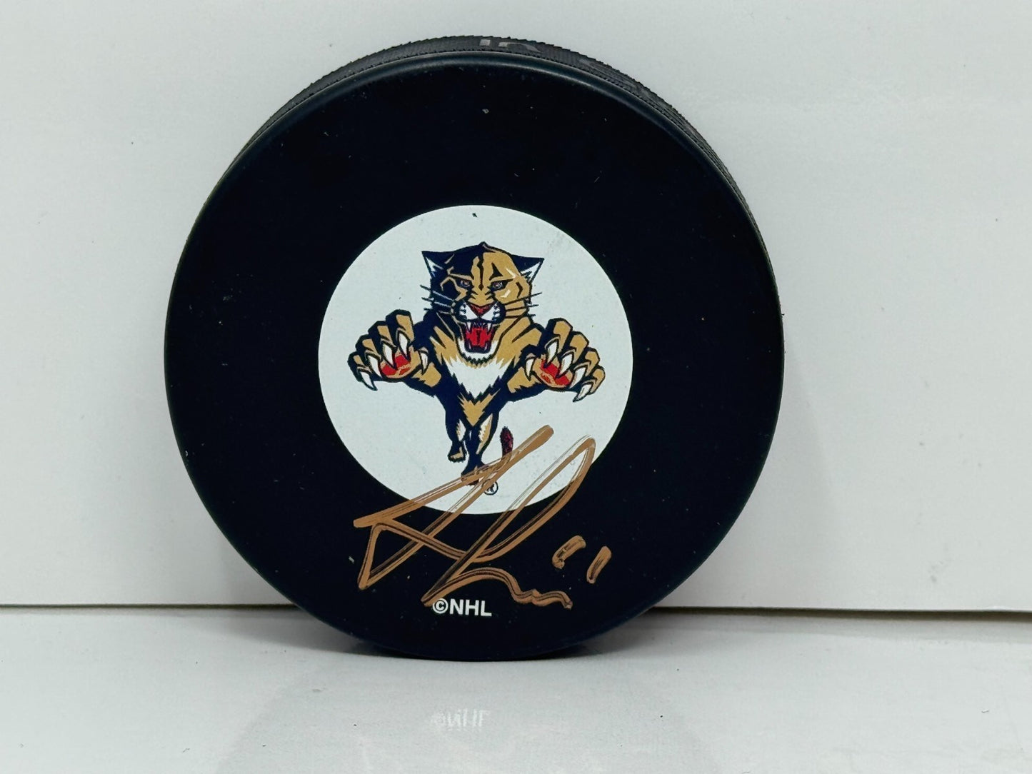 Jonathan Huberdeau Florida Panthers Signed NHL Autograph Puck Gold Auto