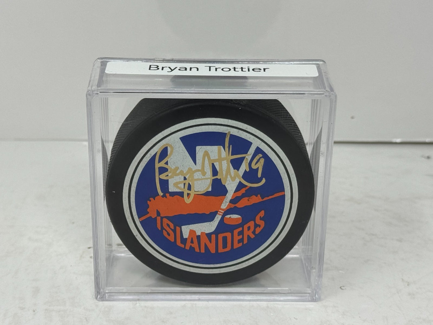 Bryan Trottier New York Islanders Signed NHL Autograph Puck Gold Auto
