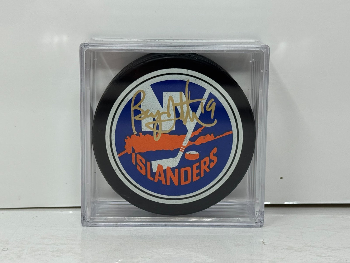 Bryan Trottier New York Islanders Signed NHL Autograph Puck Gold Auto