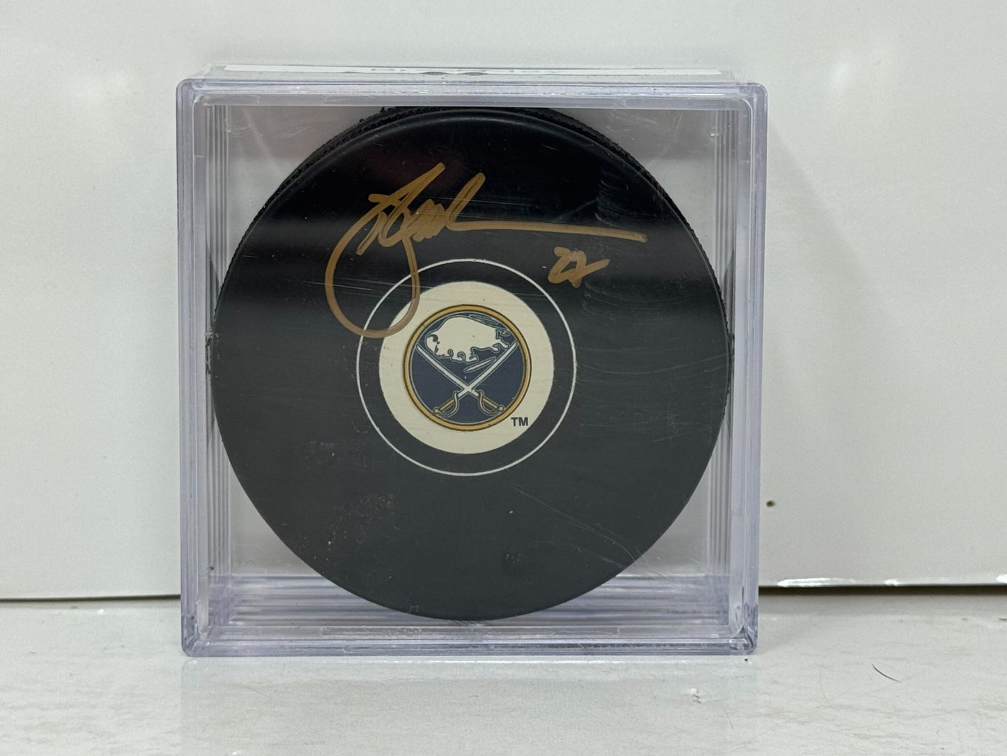 Brad May Buffalo Sabres Signed NHL Autograph Puck Gold Auto