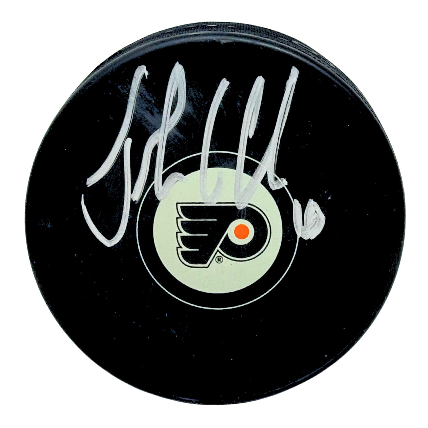 John LeClair Philadelphia Flyers Signed NHL Autograph Puck Silver Auto
