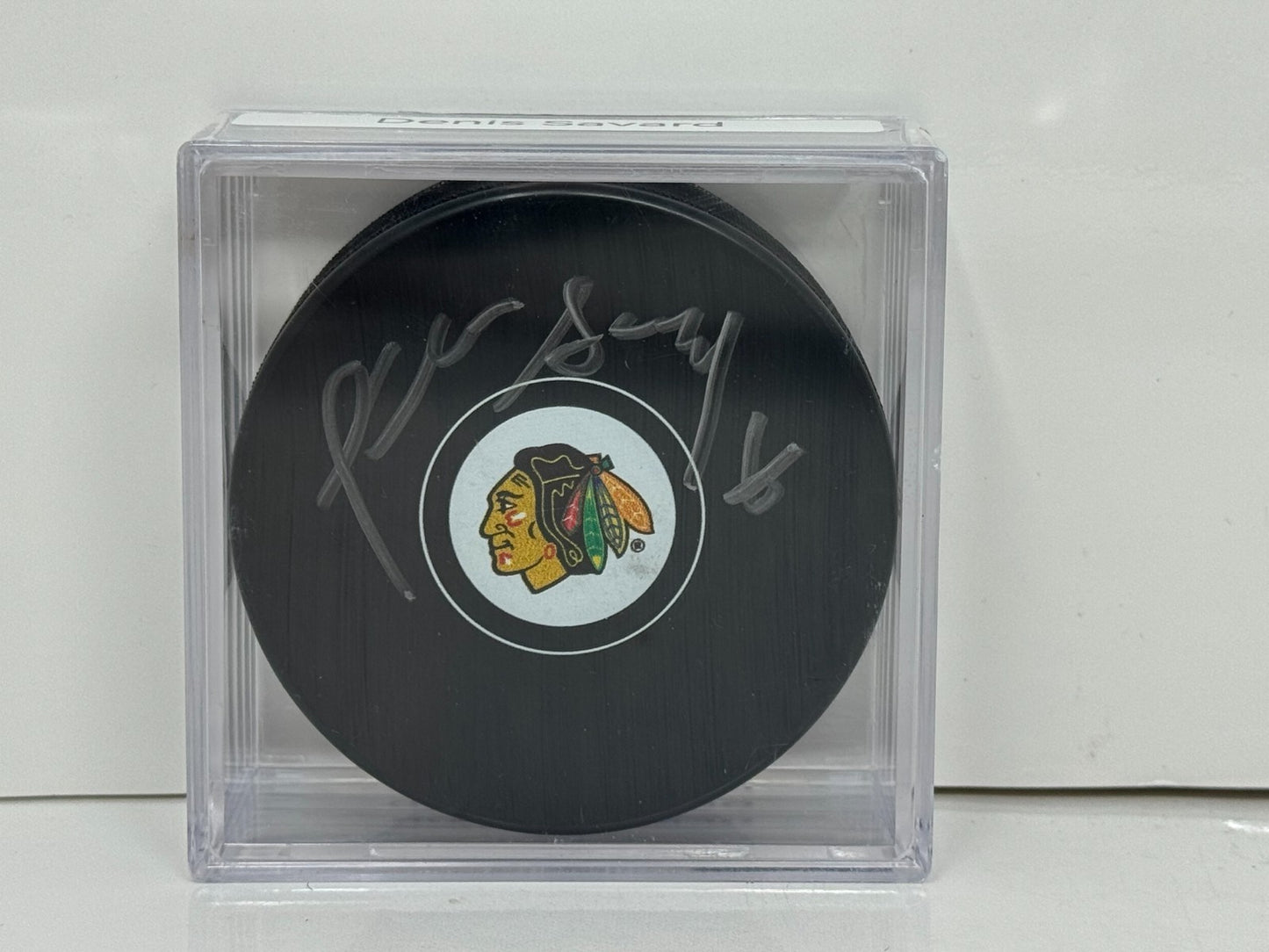Denis Savard Chicago Blackhawks Signed NHL Autograph Puck Silver Auto