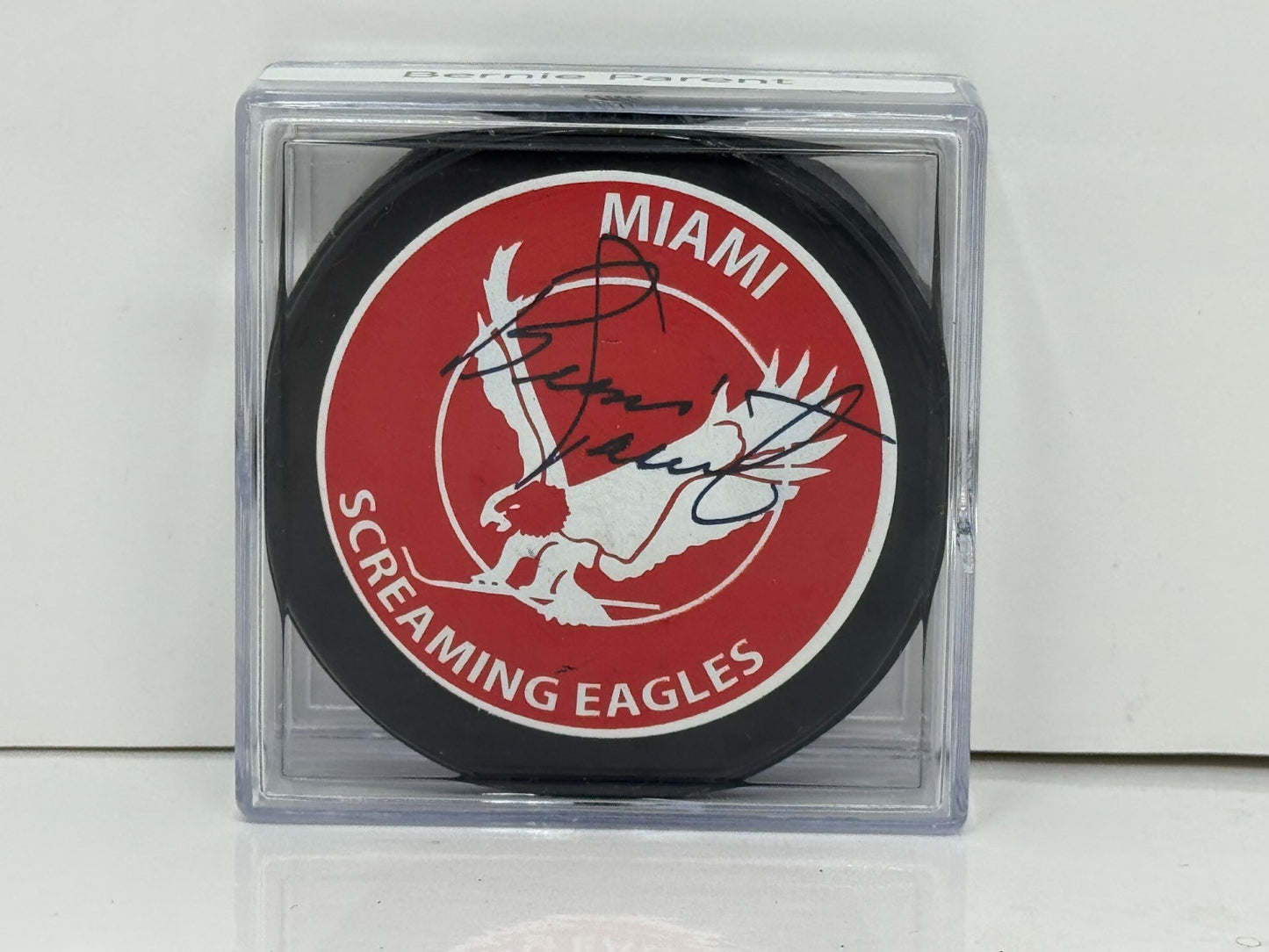 Bernie Parent Miami Screaming Eagles Signed NHL Autograph Puck Auto