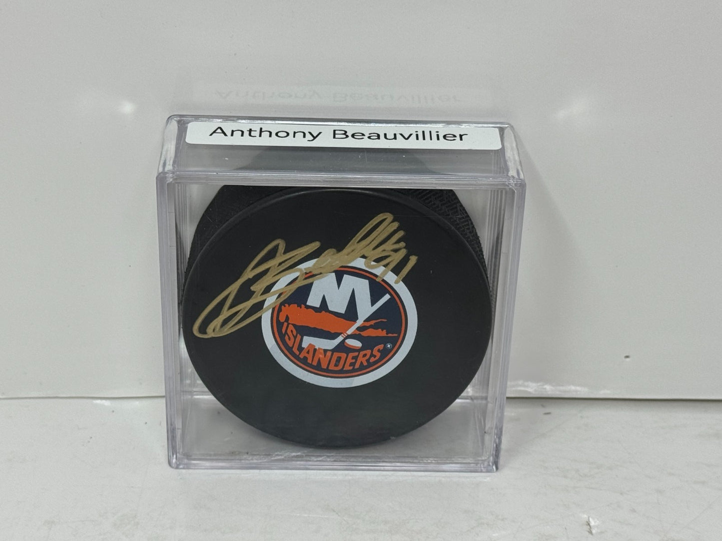 Anthony Beauvillier New York Islanders Signed NHL Autograph Puck Gold Auto