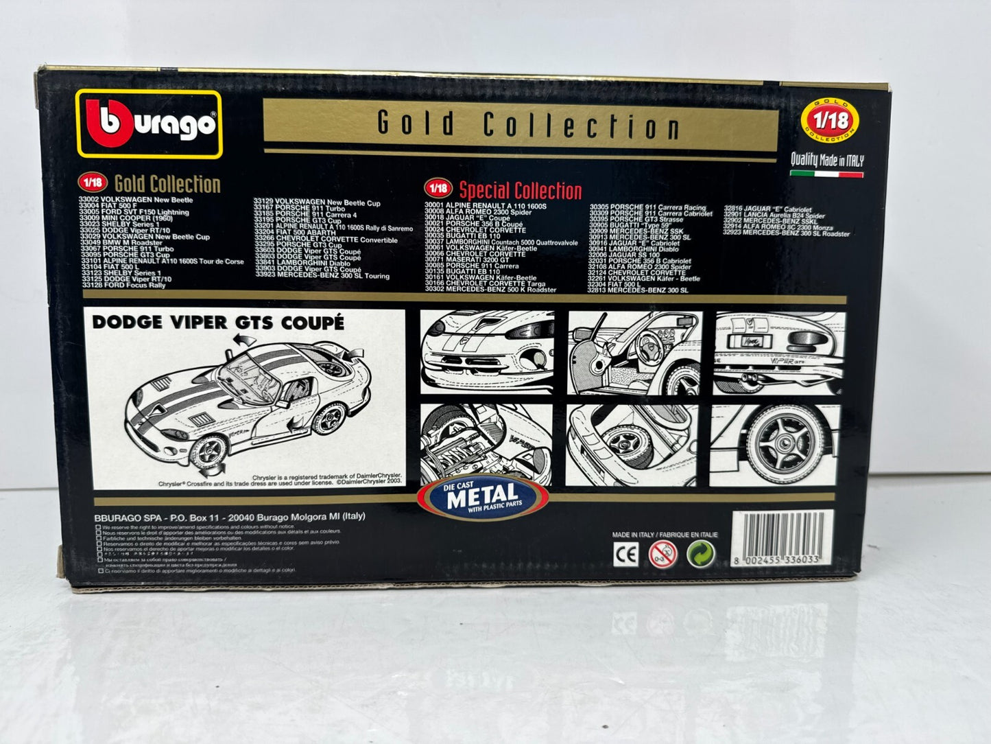 Bburago Dodge Viper GTS Coupe Gold Collection 1:18 Diecast