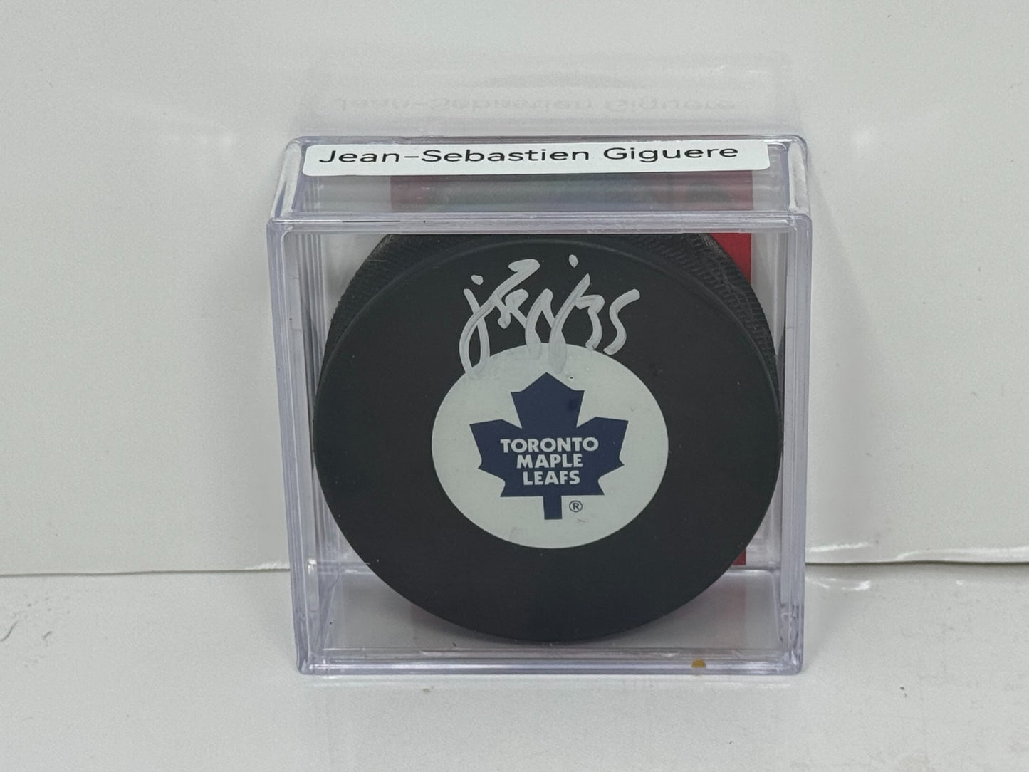 Jean-Sebastien Giguere Toronto Maple Leafs Signed NHL Autograph Puck Silver Auto