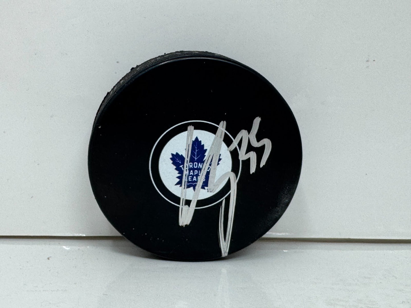 Curtis McElhinney Toronto Maple Leafs Signed NHL Autograph Puck Silver Auto V2